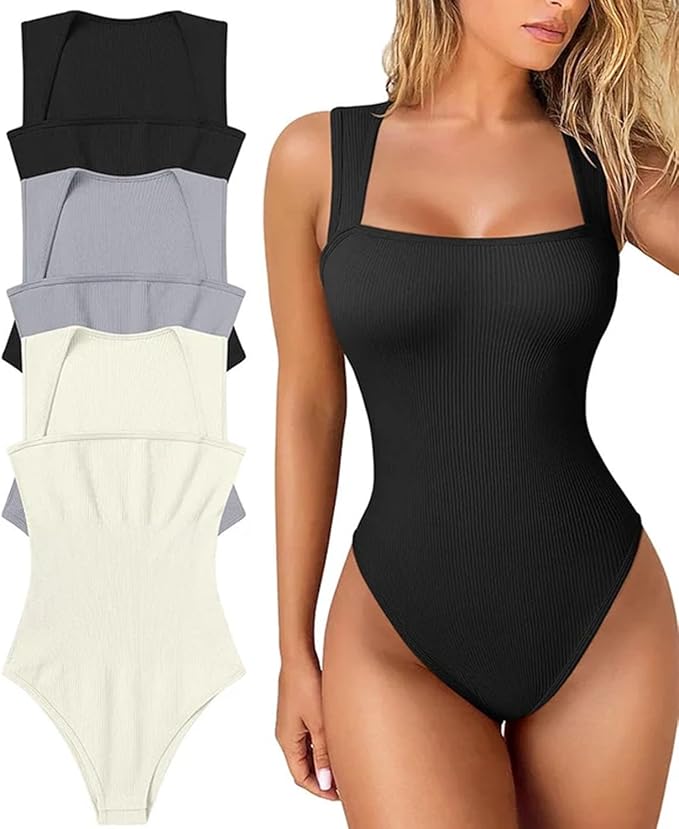Body mujer sin manga con escote cuadrado negro