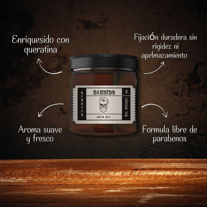 Bandido Keratin Hair Gel 500 ml: Fijación 12 h, Suavidad y Brillo Natural