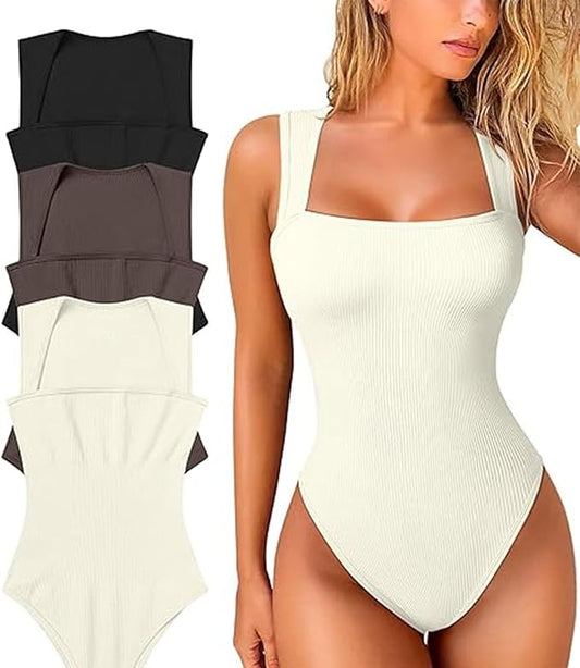 Body mujer sin manga con escote cuadrado beige