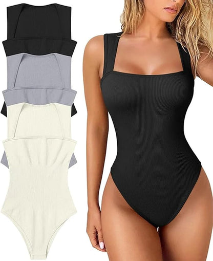 Body mujer sin manga con escote cuadrado negro