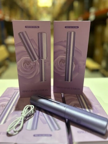 Mini Plancha De Pelo Recargable 2en1 Cepillo y Rizador Morada